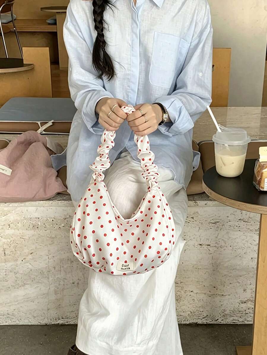 Cloud Shoulder Bag, Polka Dot Dumpling Bag, Pleated Crossbody Bag, Large Capacity Commuter Bag