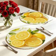 A Circular Placemat With Fresh Lemon And Green Leaves As Patterns, Suitable For Use In Spring, Summer, Autumn, And Winter. It Adopts A Multi-Color Pattern Design And Is Woven From 100% Polyester Fiber. The Size Is 15 * 15 Inches And Can Be Machine Washed With Polyester Placemats. - Multicolor - View 7
