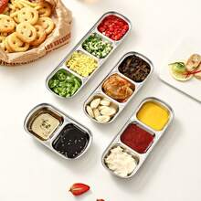 1pc 304 Stainless Steel Dipping Sauce Dish With Compartments, Versatile 2/3/4 Grids Condiment Dish, Multi-Purpose Serving Plate For Sauces, Salt, Vinegar & Sugar, Stackable Divided Seasoning Dish, Suitable For Home Kitchen, Restaurant, Barbecue, And Hot Pot - Multicolor - View 3