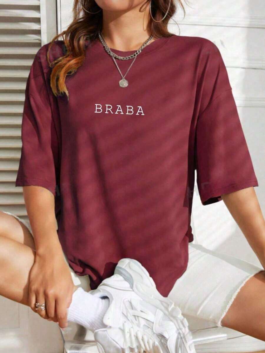 T-Shirt With Funny Phrase, Street Meme, Loose-Filled Sweatshirt - 紫紅色 - 查看 1