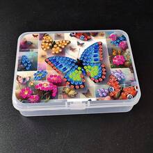 1pc Diamond Painting Plastic Storage Box Kit, Transparent Box With Butterfly Pattern And Assorted Shaped Rhinestone Design, Suitable For Storing Small Items And Desktop Decor, High-Quality Diamond Painting Kit, Small Item Storage, Office Supplies, Art Storage - View 2
