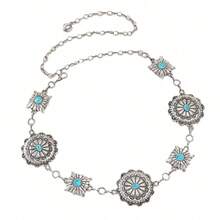 Cadena de cintura de metal de piedra jabón vintage, accesorio de cinturón ajustable y versátil de moda para vestido ajustado - Plateado - Ver 3