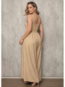 Women's Jumpsuit In Marrante Fabric With Elegant Plus Size Padded Cups - Màu be - Xem 2