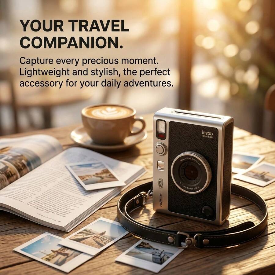 FujiFilm Kamera instan mini EVO dengan 10 filter Jepang/retro, berbagai kegunaan, sempurna untuk menciptakan suasana perjalanan/kencan, dan lensa yang dapat diputar untuk swafoto. - View 1