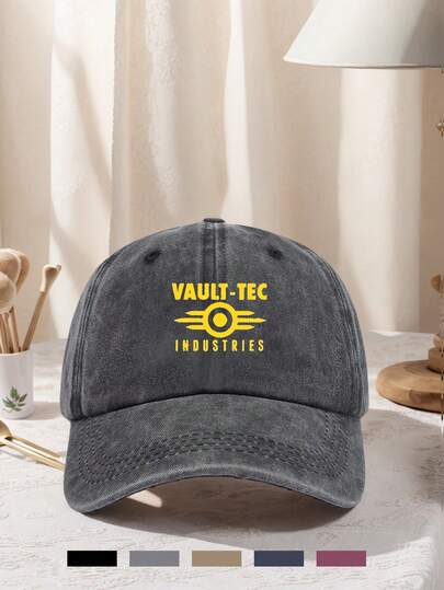 1 Pc Men's And Women's Vintage Washed Baseball Cap, Featuring "VAULT-TEC" Print, Adjustable Design, Lightweight And Comfortable To Wear. Ideal For Hiking, Mountaineering, Travel, Sun Protection, And Outdoor Activities. Unisex Casual Streetwear Fashion Cap Suitable For All Four Seasons