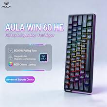 AULA Win60 HE 60% 可定制游戏磁力开关键盘，RGB，8K Hz 轮询率，0.02mm 触发精度，霍尔效应磁力开关，热插拔开关，垫片静音结构，可调节 RT，专为 FPS/MOBA 竞技游戏玩家设计。 - 查看 3
