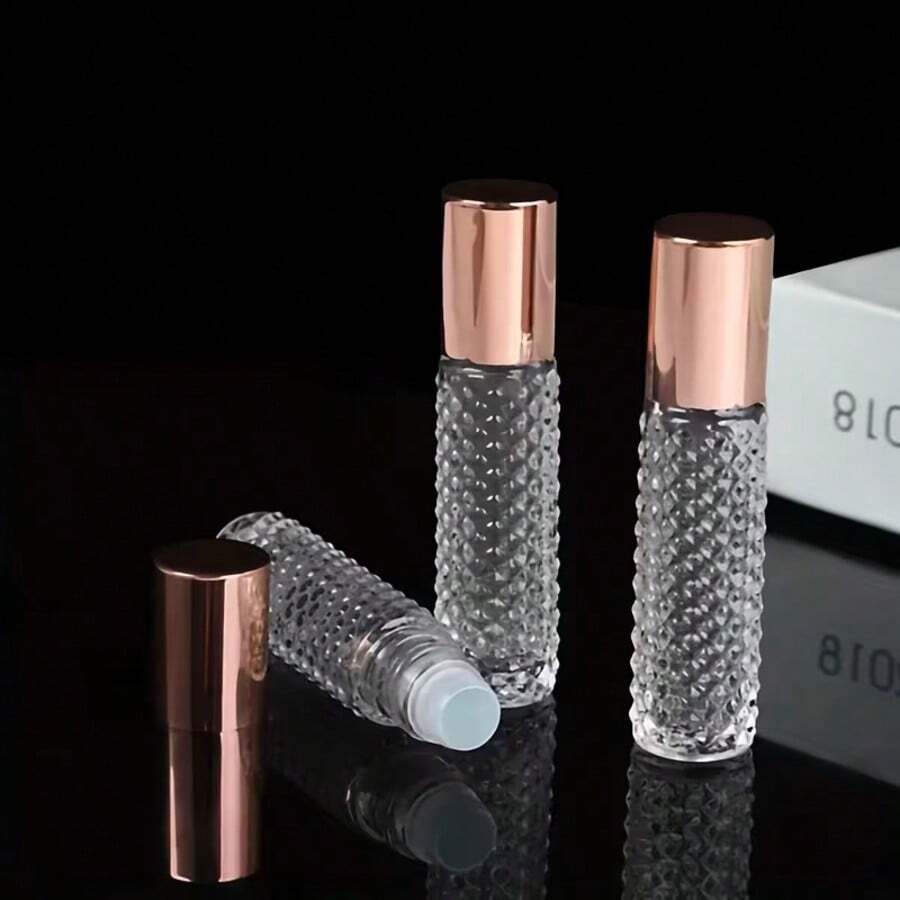 2件組 10ml 玻璃滾珠瓶，玫瑰金瓶蓋，不鏽鋼滾珠，附贈漏斗滴管開瓶器，防滑防漏迷你可重複填充香水瓶，芳療精華旅行盥洗用品容器，便攜旅行必需品