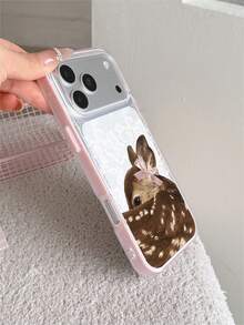 1pc Deer Lace Pattern, Contrast Color 2-In-1 Pink Shockproof Phone Case, TPU Material, Suitable As Holiday Gift, Compatible With Apple IPhone 11 12 13 14 15 16pro/Promax/14 15 16plus/17, Unisex - Multicolor - View 3