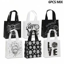 6/12 piezas Bolsas reutilizables de tela no tejida con tema de voleibol, en negro y blanco con estampado de voleibol, adecuadas para jugadores de voleibol, fiestas de equipo, eventos deportivos, regalos de cumpleaños, almacenamiento diario y compras - 9021 - Ver 14