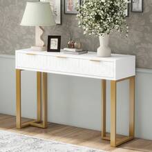 Modern Console Table With Drawers, Gold Frame, Adjustable Feet And Elegant Handles (White + Gold) - White + Gold - View 1