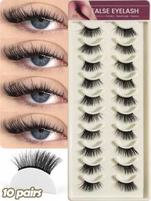 MAANGE 10 pares de pestañas postizas de medio ojo de efecto natural completo, gruesas, rizadas y esponjosas, adecuadas para fiestas, maquillaje de dibujos animados, esenciales de viaje, puntas de pestañas extendidas, pestañas postizas - Negro - Ver 2