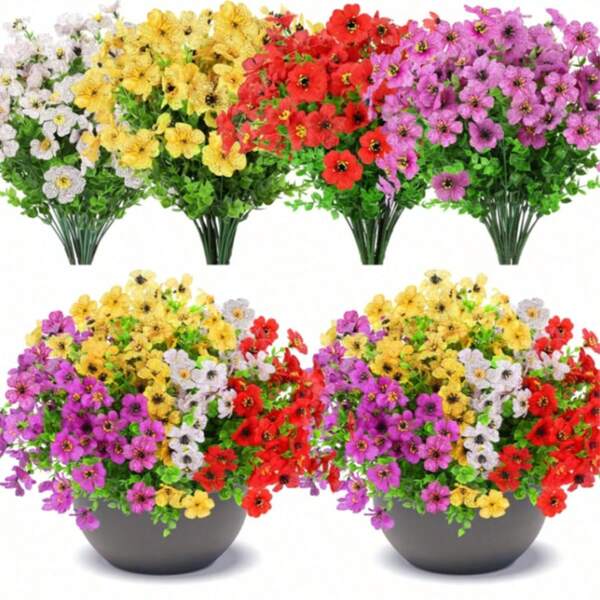 4 cành hoa violet nhân tạo nhiều màu sắc, thích hợp cho mọi mùa, cây nhân tạo trang trí nhà cửa, phòng khách, sân vườn, ban công, phong cách đồng quê và cắm hoa.