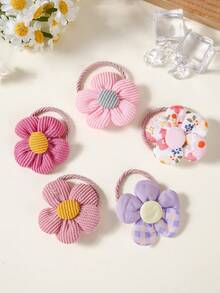 10pcs Colorful Fabric 3D Flower Hair Scrunchies, Cute Princess Elastic Hair Ties, Daily Use Hair Accessories For Girls - Multicolor - View 4