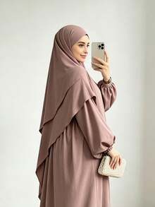 Bộ 2 món: Khăn trùm đầu Khimar + Áo choàng Abaya, rộng rãi và thoải mái, tiện lợi, trang phục Hồi giáo phù hợp cho phụ nữ mặc hàng ngày, cầu nguyện, mọi mùa. - Nhiều màu - Xem 1