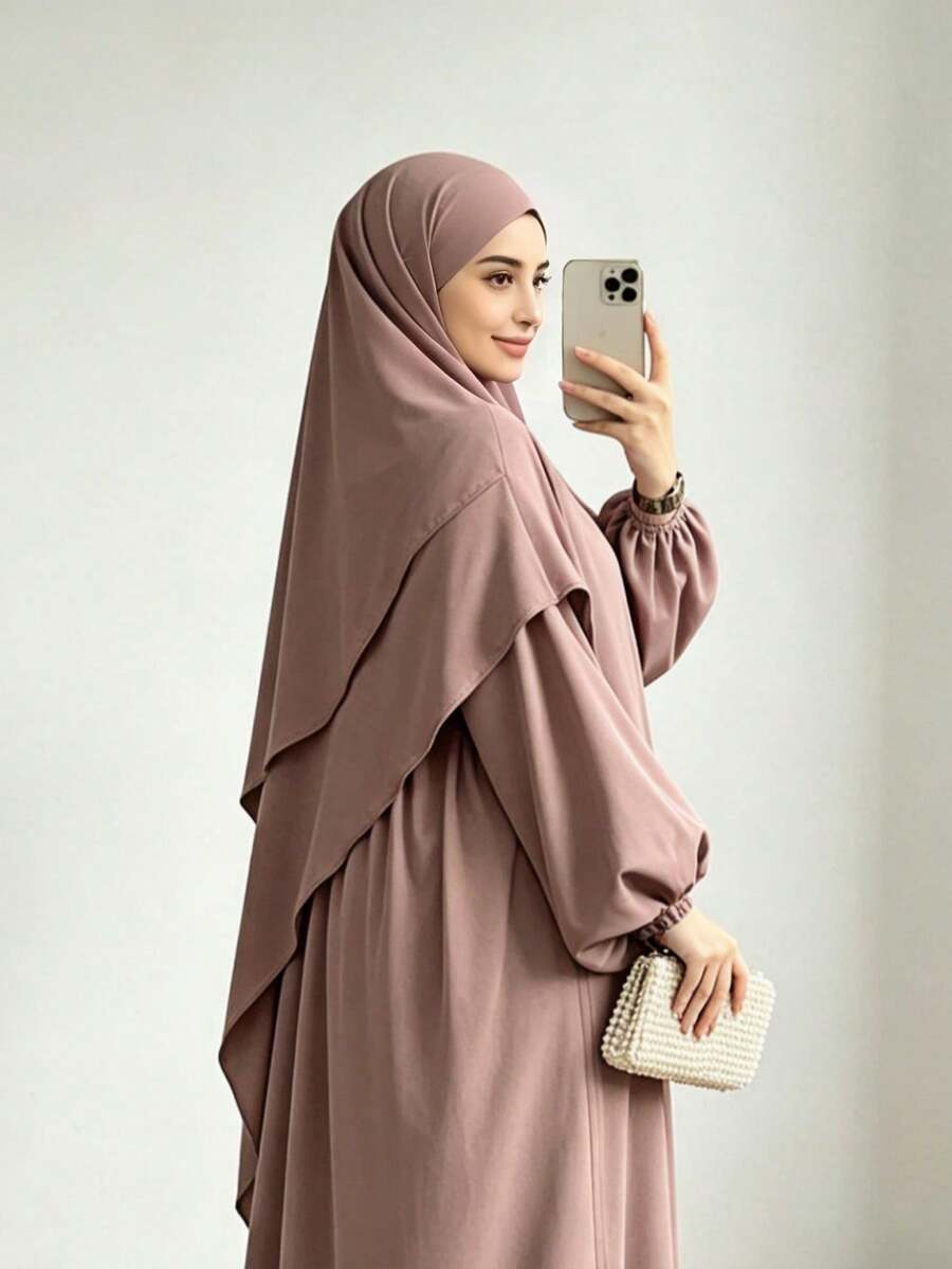 Bộ 2 món: Khăn trùm đầu Khimar + Áo choàng Abaya, rộng rãi và thoải mái, tiện lợi, trang phục Hồi giáo phù hợp cho phụ nữ mặc hàng ngày, cầu nguyện, mọi mùa. - Nhiều màu - Xem 1