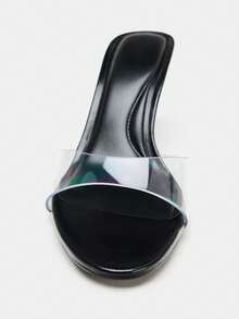 2026 Spring/Summer New Women's Shoes, Mule Style Mid/Low Heel Sandals - Black - View 3