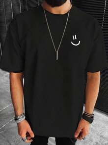 Manfinity Homme Hombres talla grande Camiseta con estampado de dibujos animados - Negro - Ver 1