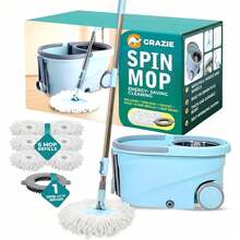 Spin Mop & Bucket Set - 360° Self-Wringing System With Wheels, StainlSteel Handle - Hands-Free Floor Cleaning For Hardwood, Tile - A - 查看 2