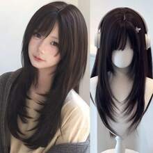 Synthetic Straight Women Wigs High-Layered Orange-Brown Wig With Hair Bangs 26inch Long Straight Wig Women Daily Party Wear - 27-30 - Xem 9