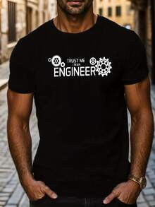 2026.Tops. T-shirt décontracté à manches courtes pour hommes, imprimé motif géométrique - Fibre de polyester respirante, col rond, lavable en machine - Convient pour toutes les saisons Tenue d'été pour hommes - Noir - Voir 1