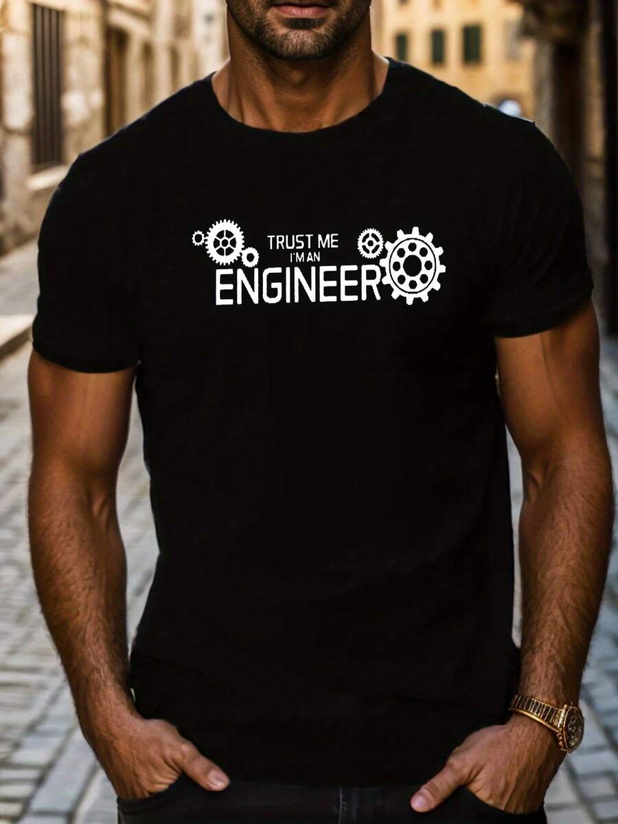 2026.Tops. T-shirt décontracté à manches courtes pour hommes, imprimé motif géométrique - Fibre de polyester respirante, col rond, lavable en machine - Convient pour toutes les saisons Tenue d'été pour hommes - Noir - Voir 1