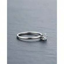 Stainless Steel Ring In Silver Solitaire With Colored Zirconia Stone, 4mm, For Graduation Or Debutante Parties. - White - View 3