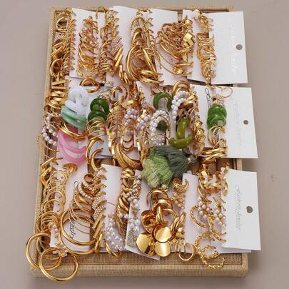 36 Pairs Gold Hoop Earrings For Women: Dainty Gold Earrings Set, Multi-Style Gold Earrings With Pearl, Gemstone, Twist Designs, Perfect For Daily Wear & Gift