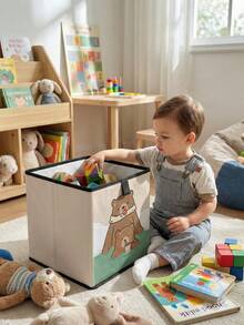 1 pieza Caja de almacenamiento plegable de gran capacidad, cesta de almacenamiento abierta con estampado de oso de dibujos animados, diseño de cajón multifuncional, ahorro de espacio para el hogar, dormitorio, guardería, almacenamiento debajo de la cama - Multicolor - Ver 12