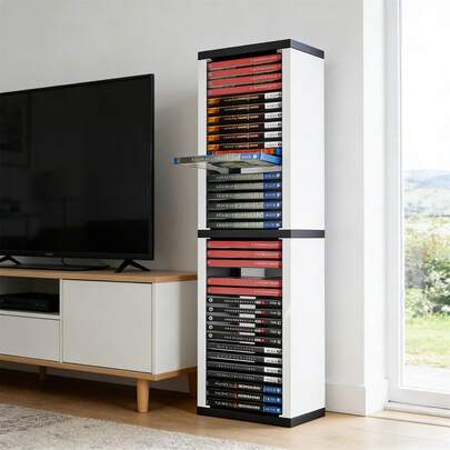Game Disc Box Storage Rack – Holds 36 Game Discs, Space Saving Shelf Organizer, Durable ABS Material, Quick Easy Assembly, Keep Games Tidy