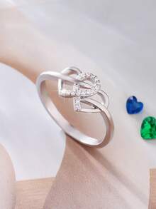 1 chiếc nhẫn hình trái tim thanh lịch, lãng mạn, đính đá Cubic Zirconia, kiểu dáng thời trang, đa năng, phù hợp cho phụ nữ đeo hàng ngày, kỷ niệm, dự tiệc, họp mặt và các dịp đặc biệt. - Bạc - Xem 1