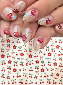 Cute Cherry Nail Art Stickers With Rhinestone Design 5D Nail Decals, Suitable For Children, Women, Girls DIY Nail Art - Multicolor - View 1