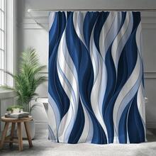 1pc 2D Abstract Wave Pattern Shower Curtain, Fashion Modern Bathroom Decor, Waterproof & Durable Polyester Material, Vibrant Blue And White Pattern, Lightweight & Easy To Clean, Enhances Aesthetics And Privacy - Multicolor - View 8