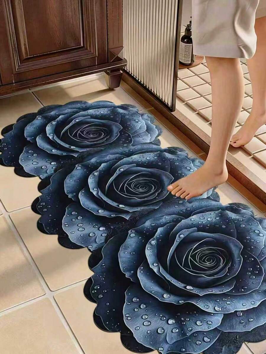 1pc Gold Floral Pattern Bath Mat, Bathroom Rug, Door Mat, Small Rug, Carpet, Floor Mat, Home Decor, Area Rug, Outdoor Mat, Bedroom Carpet, Washable Rug
