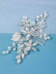 Handmade Rhinestone Leaf Bridal Hair Comb, Romantic Wedding Headpiece - Silver - View 5