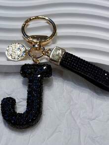 Bling Rhinestone Letter Keychain, 3D Crystal Letter Keyring, Rhinestone Lanyard, Engraved Metal Tag Set, Elegant Bag/Car Key Chain Accessory Gifts For Mother, Father, Graduation, And Teacher - Multicolor - View 20