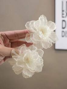 2pcs Elegant Sweet Cute Gradient Rose Flower Hair Clips, Suitable For Girls, Holiday & Daily Wear - Beige - View 5