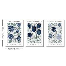 1/3 piezas Conjunto de carteles de lienzo con flores botánicas azules enmarcados/sin marco, arte de pared floral minimalista y abstracto de Hortensia, Azafrán y Clavel para decoración de entrada, pasillo, apartamento, sala de estar, dormitorio, decoración del hogar moderna - A - Ver 26
