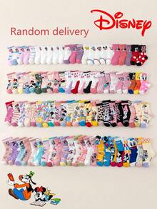 20/15/10/5/1 pares de calcetines de Disney, calcetines de princesas Disney para niños, calcetines de encaje lindos tipo tripulación para el verano, transpirables, que absorben la humedad, casuales, versátiles con diseños de dibujos animados adecuados para bebés, regalos, uso diario. Estilos aleatorios - Multicolor - Ver 2