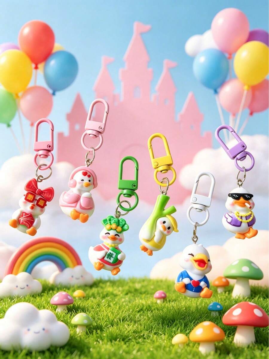 2/4/6pcs Cute Cartoon Rich Duck Keychains, Bring Happiness And Relieve Stress, Suitable For Backpack Decoration, Student Gifts, Thanksgiving, Mother's Day, Graduation, Beach, Back To School, Party Favors Gifts For Mother, Father, Graduation, And Teacher - Multicolor - View 1