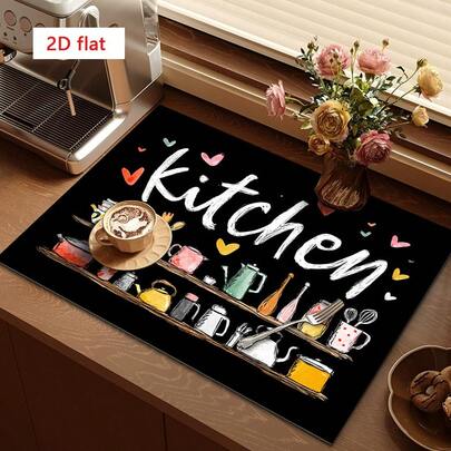 1 tấm lót thấm hút đa năng họa tiết dụng cụ nhà bếp nhiều màu sắc, quà tặng gia đình, trang trí bàn ăn.