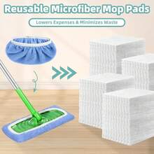 Reusable Mop Pads Compatible With Sweeper Mop, Microfiber Dry Sweeping Cloths & Washable Wet Pads Refill Use On All Sealed Floors - Stone, Hardwood, Laminate & Tile (6 Blue) - 黃綠色 - 查看 8
