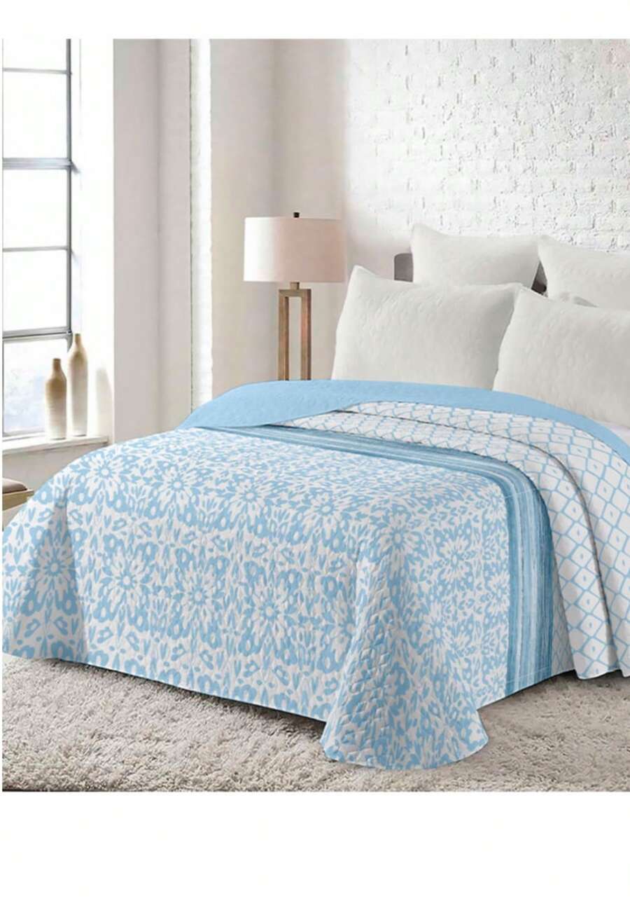 Quilted Bedspread + 2 Pillowcases, Printed For Spring, Summer, Autumn And Winter. 100% Microfiber, 150 X 150 Cm. - Design-2 - View 1