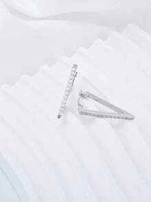 Bông tai vòng tam giác bằng bạc Sterling 925 không gây dị ứng, đính đá Cubic Zirconia, kiểu dáng độc đáo, phù hợp để đeo hàng ngày, quà tặng sinh nhật. - Bạc - Xem 4