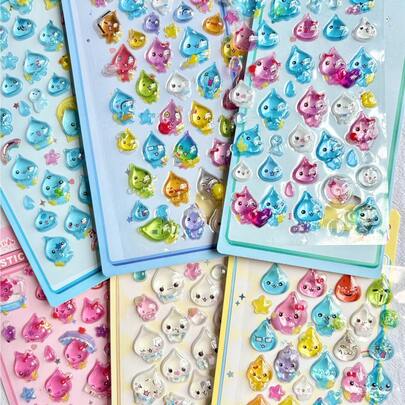 Hình dán nhựa 3D bóng cao cấp: Bộ sưu tập giọt nước hoạt hình đáng yêu, hiệu ứng lấp lánh, thích hợp để trang trí phòng bé gái, gói quà, văn phòng phẩm, sổ tay, đồ thủ công mỹ nghệ, các dự án DIY và làm thiệp chúc mừng ngày lễ tuyệt đẹp.