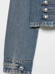 Áo khoác denim nữ LEILEIBEI Xuân/Hè mới về, phong cách Âu Mỹ, thời trang tối giản, đa năng, ôm dáng. - Màu xanh nhạt - Xem 5