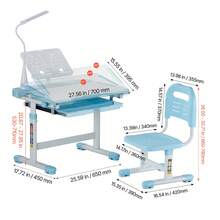 Kids Study Chair And Desk Set, Study Desk And Chair For Kids With Table Lamp, Adjustable Height & 0-40° Tilted Desktop Kids Desk And Chair, Children Study Table For Bedroom & Study Room, Blue - 20.5-30.3 Inch Blue - View 10