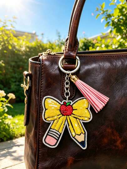 Llavero de fieltro con lápiz, llavero de fieltro con manzana, encanto de bolso de maestro, llavero de maestro, colgante de bolso de útiles escolares, para carteras y bolsos de mujer, regalos de maestro, accesorio de mochila, encanto de bolsa de almuerzo, expresando gratitud y respeto a los maestros, regalo de regreso a clases, regalo del día del maestro, regalos de cumpleaños, regalos del día de la madre, regalos para madre, padre, graduación y maestro