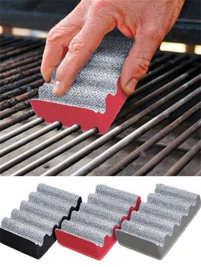 Heavy Duty Grill Cleaning Brick, BBQ Grill Cleaner Brush Scrubber With Notched Design, Reusable Grill Grate Cleaner Sponge For Outdoor Barbecue Grates, Griddles, Racks, Cast Iron, Stainless Steel, Remove Rust & Stains, Grill Accessories For Gas/Charcoal Grills