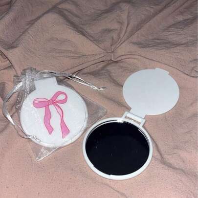6个/3个/1个粉色蝴蝶结装饰迷你口袋镜套装 - 圆形化妆镜，配白色收纳袋和丝带蝴蝶结，粉色蝴蝶结口袋镜，可折叠便携，韩式美妆配件，女士礼物，生日礼物，新娘礼物