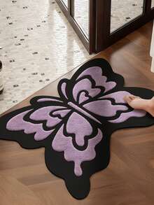 1pc Cartoon Purple Butterfly Contrast Color Combination, Dynamic Butterfly Design Creates Romantic And Unique Atmosphere, Suitable For Foyer, Bedside, Wardrobe And Other Scenes, Multiple Sizes Available, Decorative Carpet, Bedroom Decor, Small Rug, Carpet, Home Decor, Living Room Carpet, Small Living Room Carpet, Bedroom Carpet, Living Room Home Decor, Outdoor Carpet, Washable Carpet, Irregular Size, 1-5cm Trimming Error Allowed - A - View 2